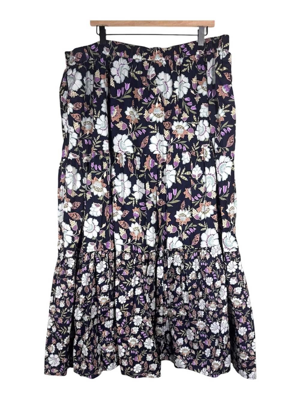 NWT Lane Bryant Tiered Maxi Skirt Navy Blue Floral Cottagecore Feminine 22/24